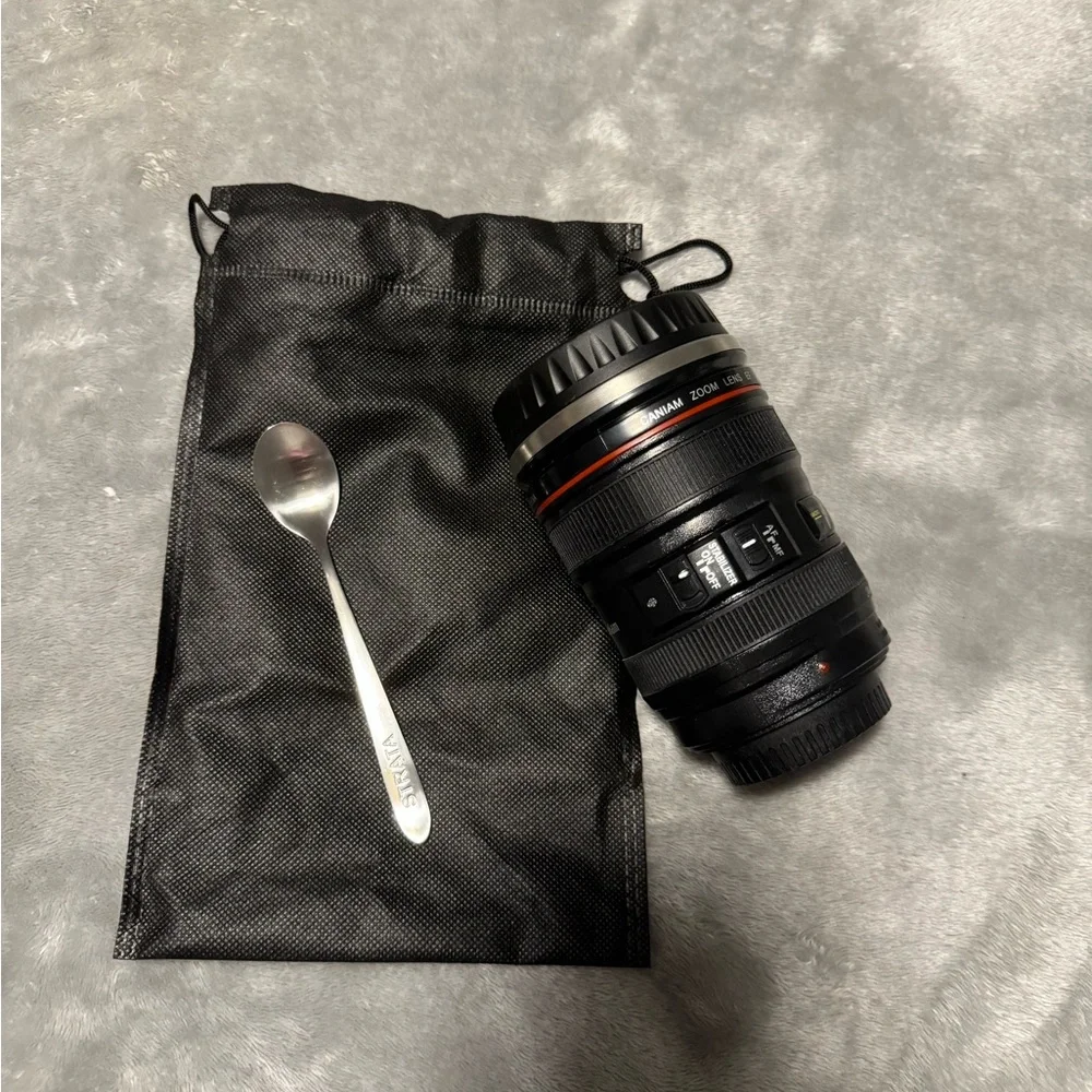 Canon Black and Red Camera Lens Mug with Spoon